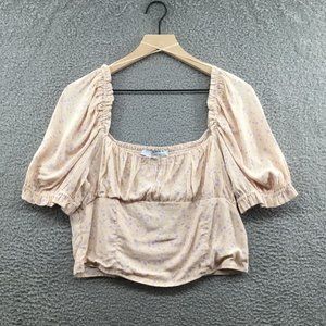 Sophie Rue Floral Puff Sleeve Crop‎ Top Pink XL